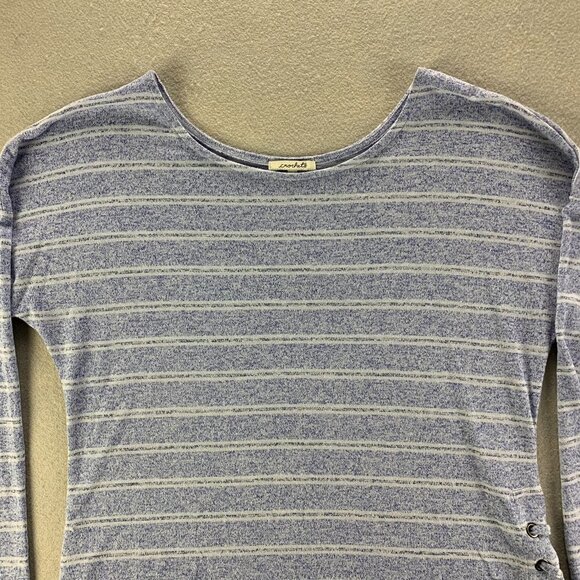 Pullover Sweater Womens Extra Large Blue Stretch Thin Striped Shirt Side Tie - Picture 2 of 13
